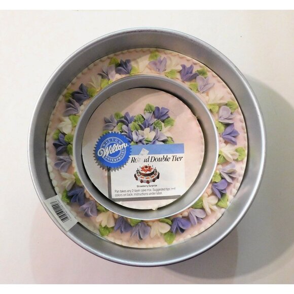 Wilton Round Double Tier Aluminum Cake Pan Set Baking Decorating - Picture 1 of 3